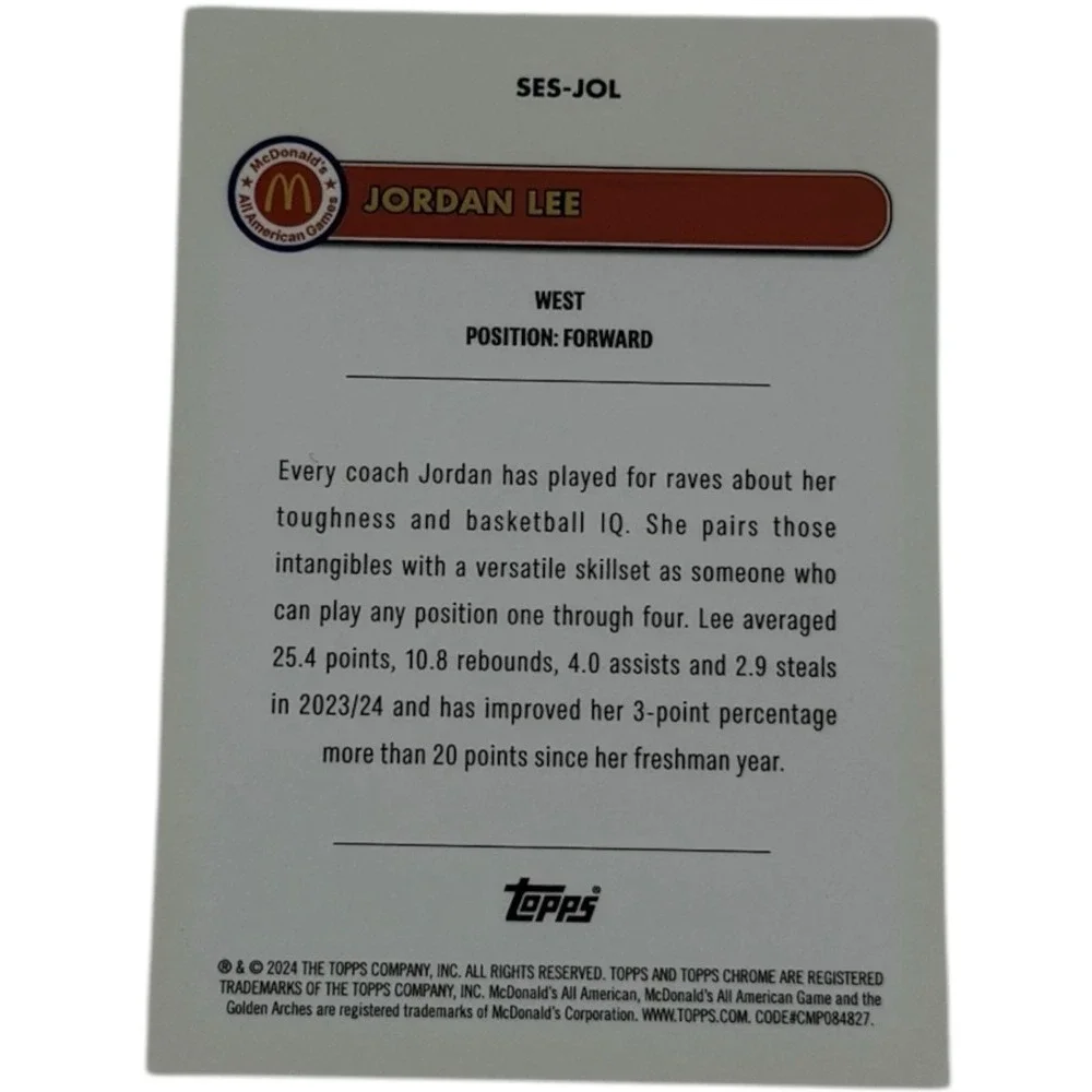 Jordan Lee 2024 Topps Chrome‎ McDonald's All-American Major Stars Raywave
